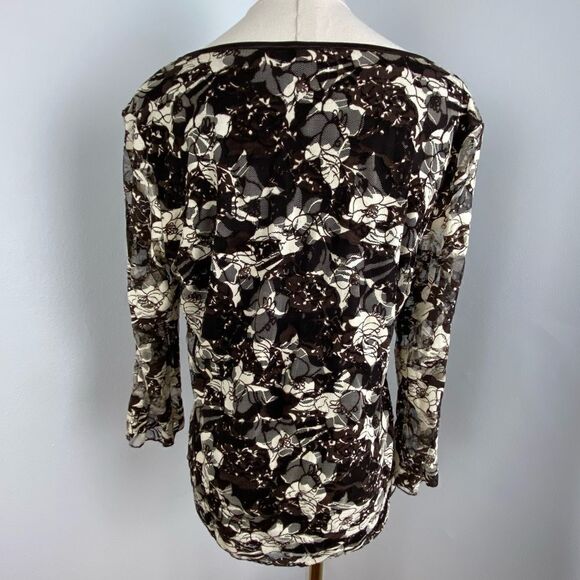 Black & Cream Floral Y2K Babydoll Mesh Top L Fairy Whimsigoth Dark CottageCore - Picture 2 of 13